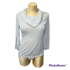 Dress Barn Cowl Neck Silver Shimmer Top Sweater Shirt Small